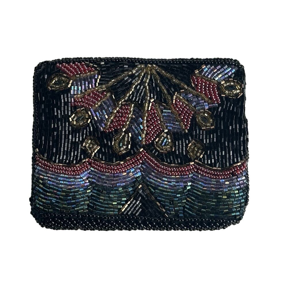 Hand Beaded Colorful Bright Small Zip Coin Bag